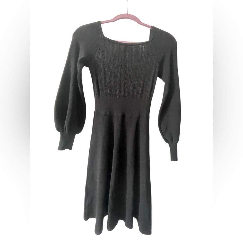 PINKO Black Knit Fit & Flare Dress Square Neck Balloon Sleeves Size Small NWT - Picture 7 of 15